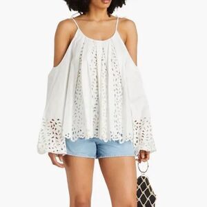 Jonathan Simkhai Salma Cold-Shoulder Broderie Anglaise Top White Eyelet Blouse S